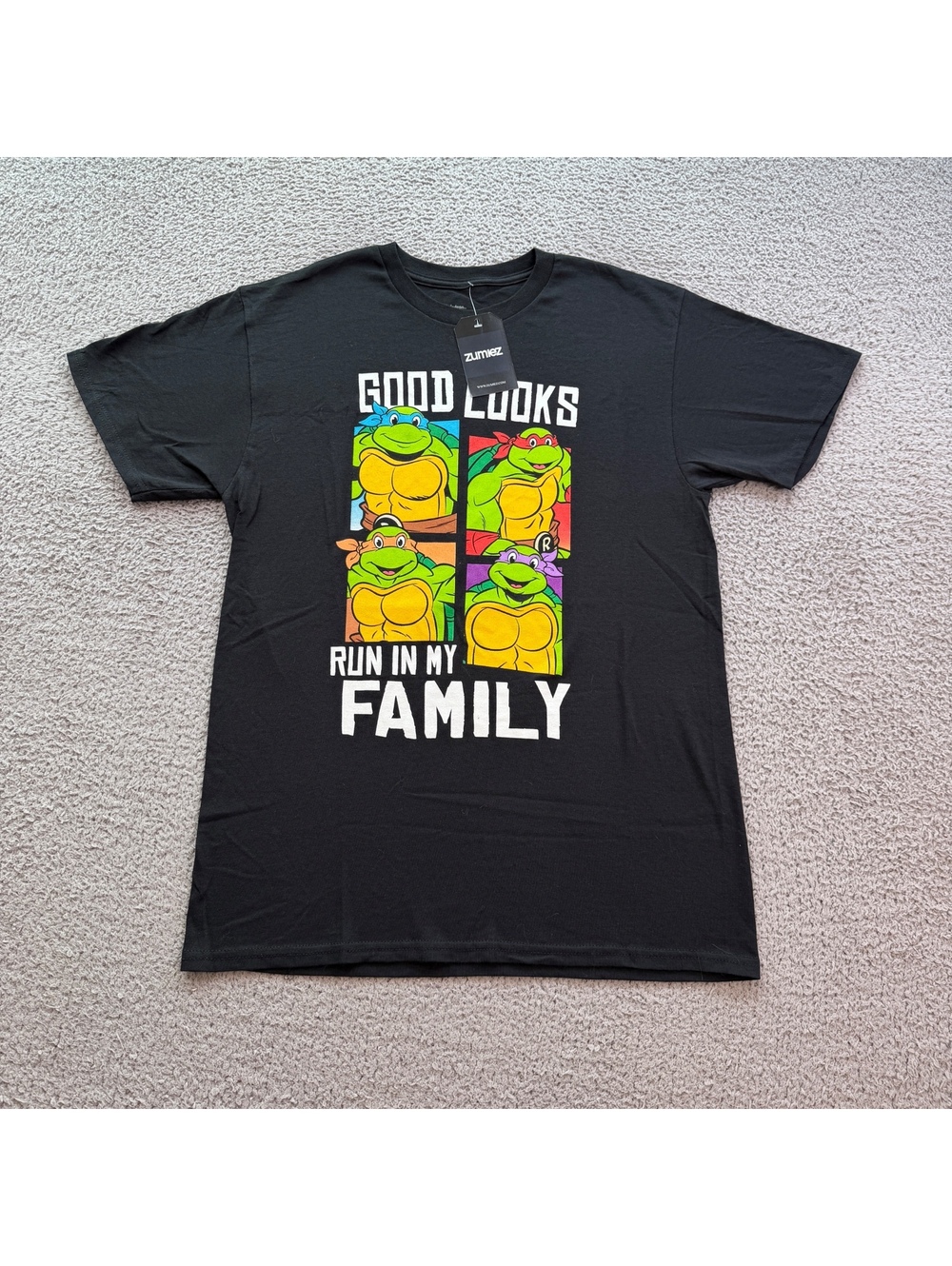 NWT Teenage Mutant Ninja Turtles Good Looks Run In My Family T-Shirt Black Men M